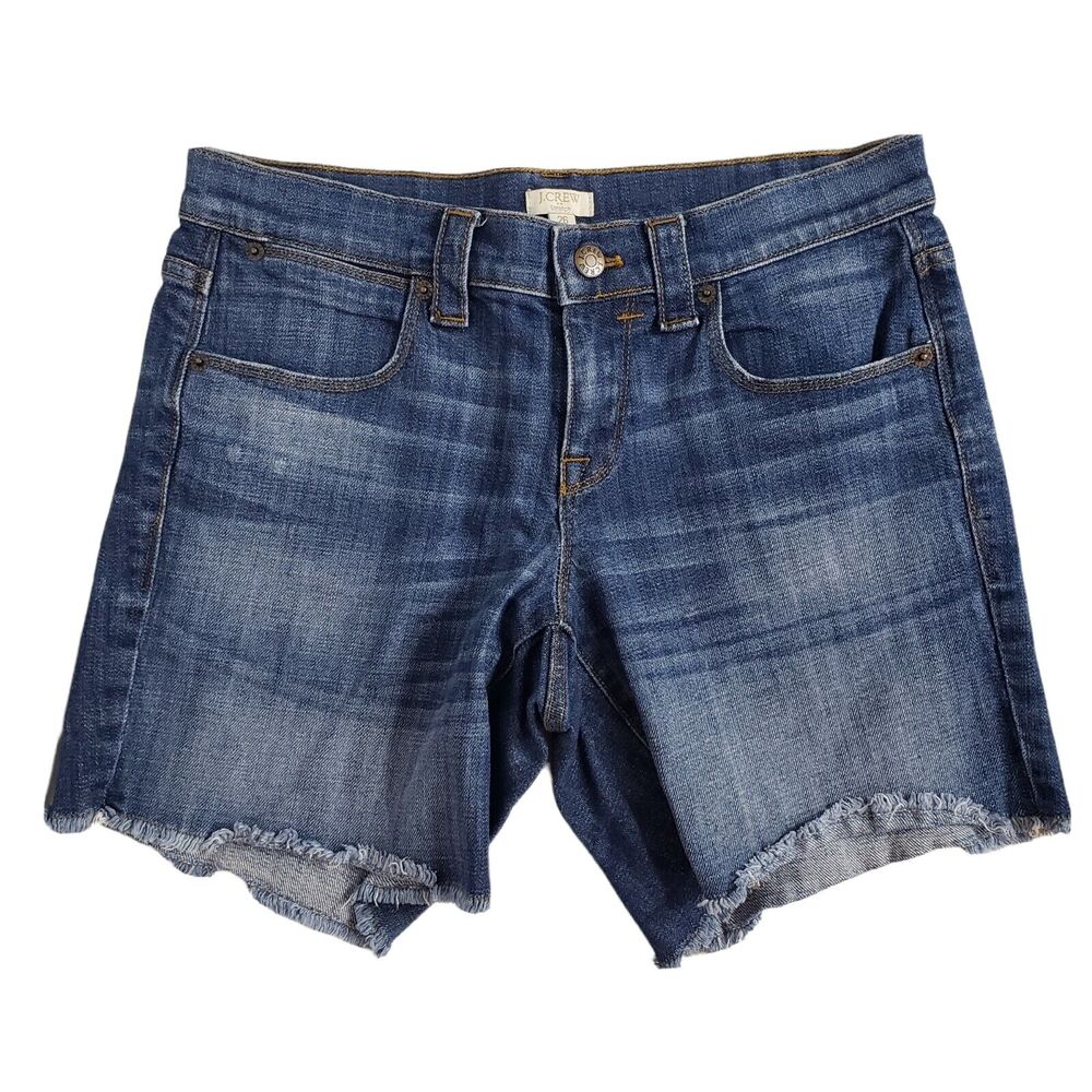J. Crew Factory Womens Denim Shorts Size 26 Stretch Blue Raw Hem Low Rise 34619